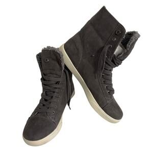 BRASH Gray Faux Suede Lace Up‎ High Top Boots/Sneakers Sherpa Lined Womens Sz 10